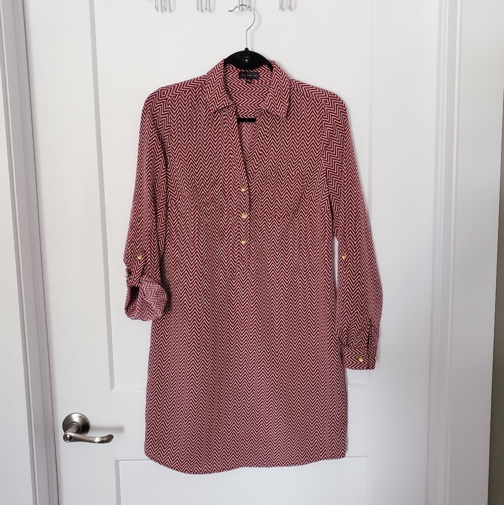 The Limited Long Sleeve Shirt Dress Chevron Pattern Burgundy Jewel Tone